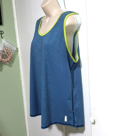 LANDS END Tank Top Blue Stripes Highlighter Yellow Sleeveless Womens XL - Picture 4 of 13